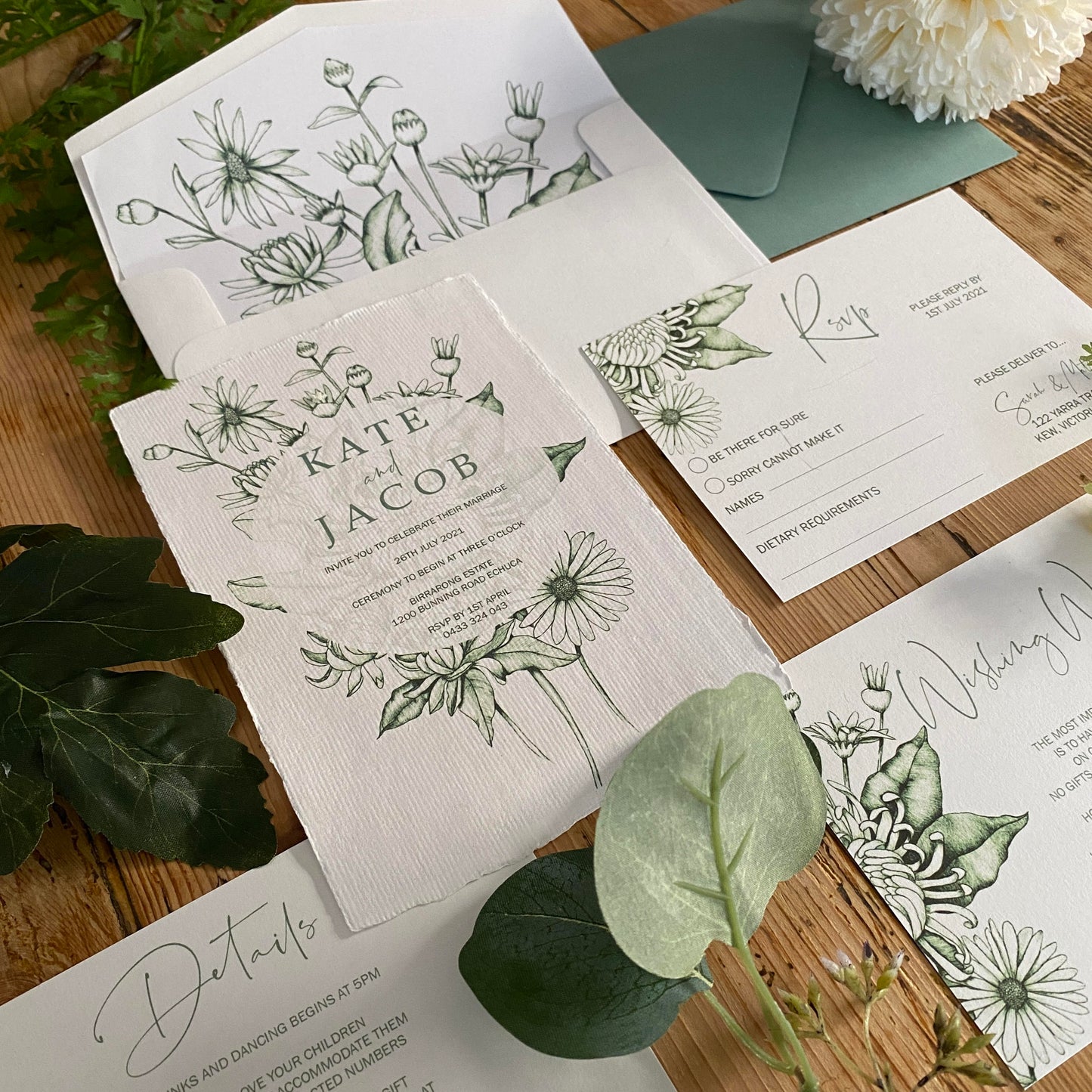 CHRYSANTHEMUM DESIGN/Black & White OR Green