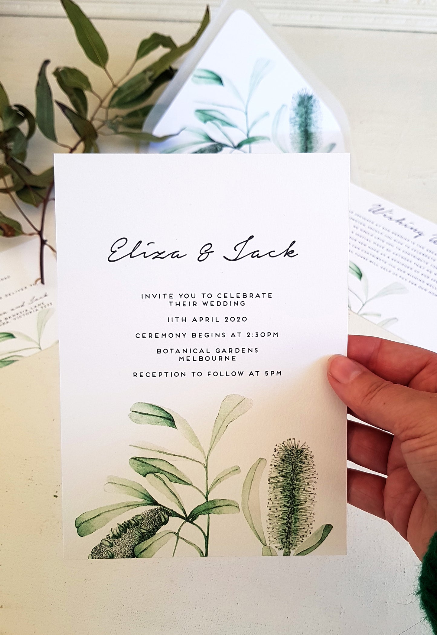 BANKSIA/Wedding Invites/GREEN or BLACK & WHITE