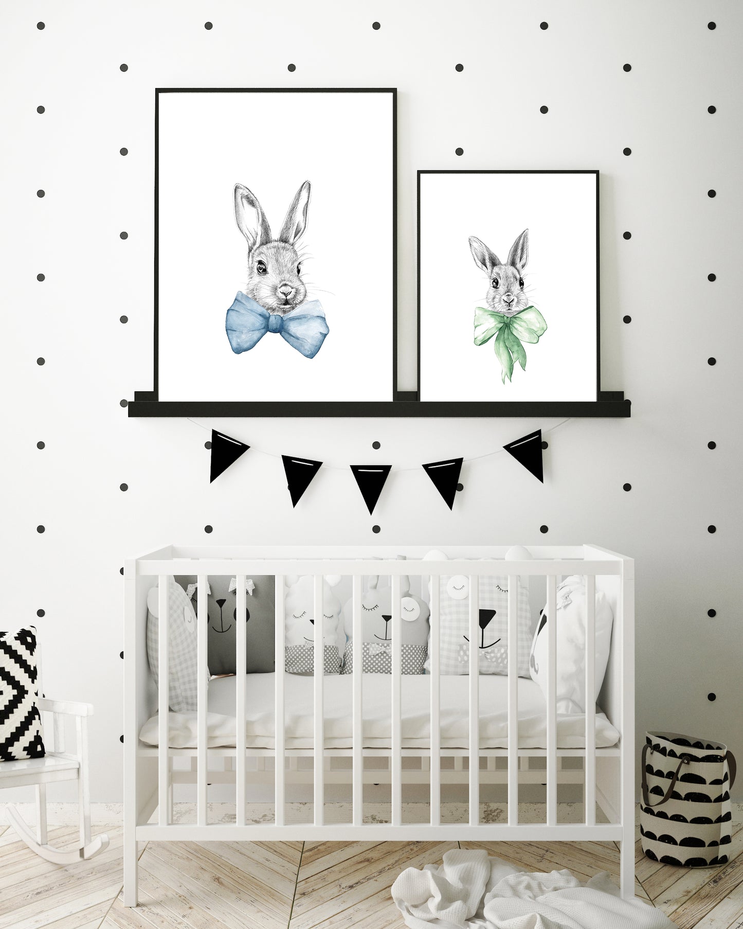 Bunnies in bows art prints