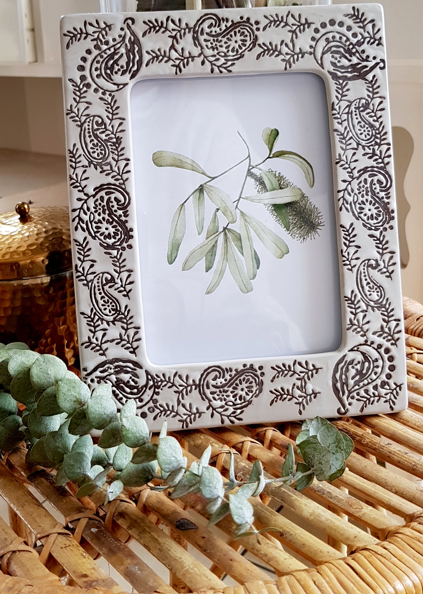 Banksia watercolour image featured in a frame to show how this invite design translates into artwork