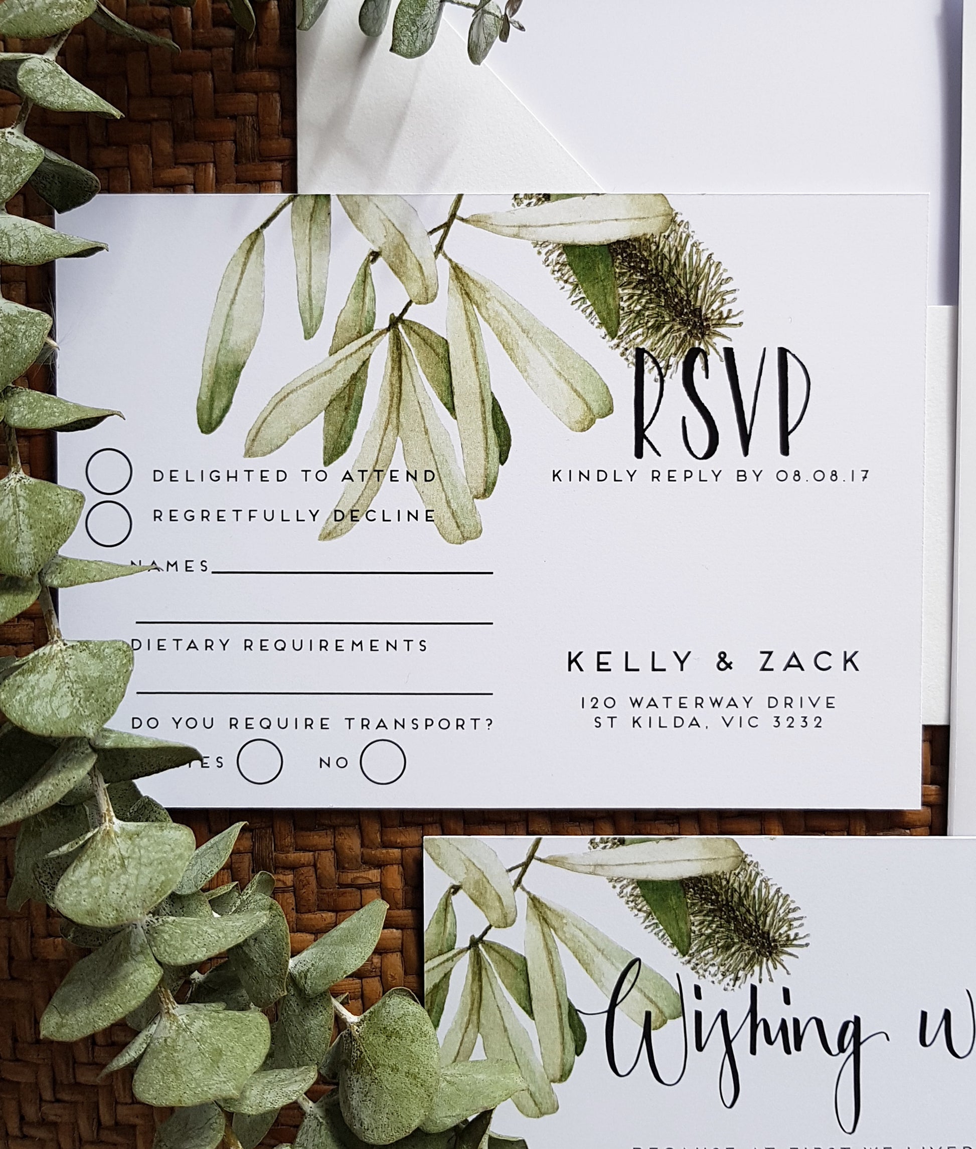 Banksia wedding design, rsvp card