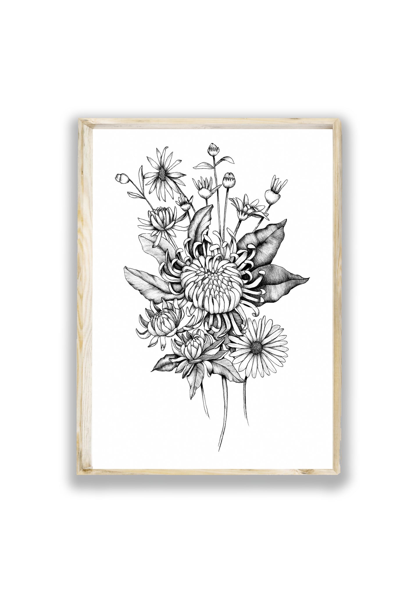 CHRYSANTHEMUM BUNCH-Watercolour and Black and White Print