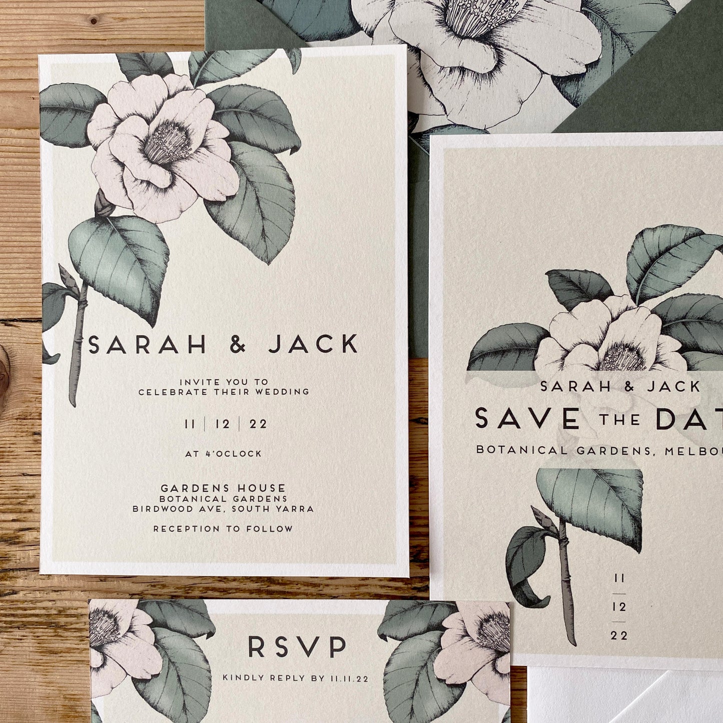 Vintage Style Camellia Wedding Invite/Save the Date